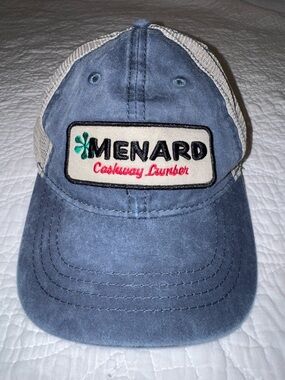 Vintage Style Menard Cashway Lumber Trucker Hat Blue Mesh Snapback Cap